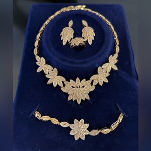 Elegant Gold Plated Flower Jewelry Set